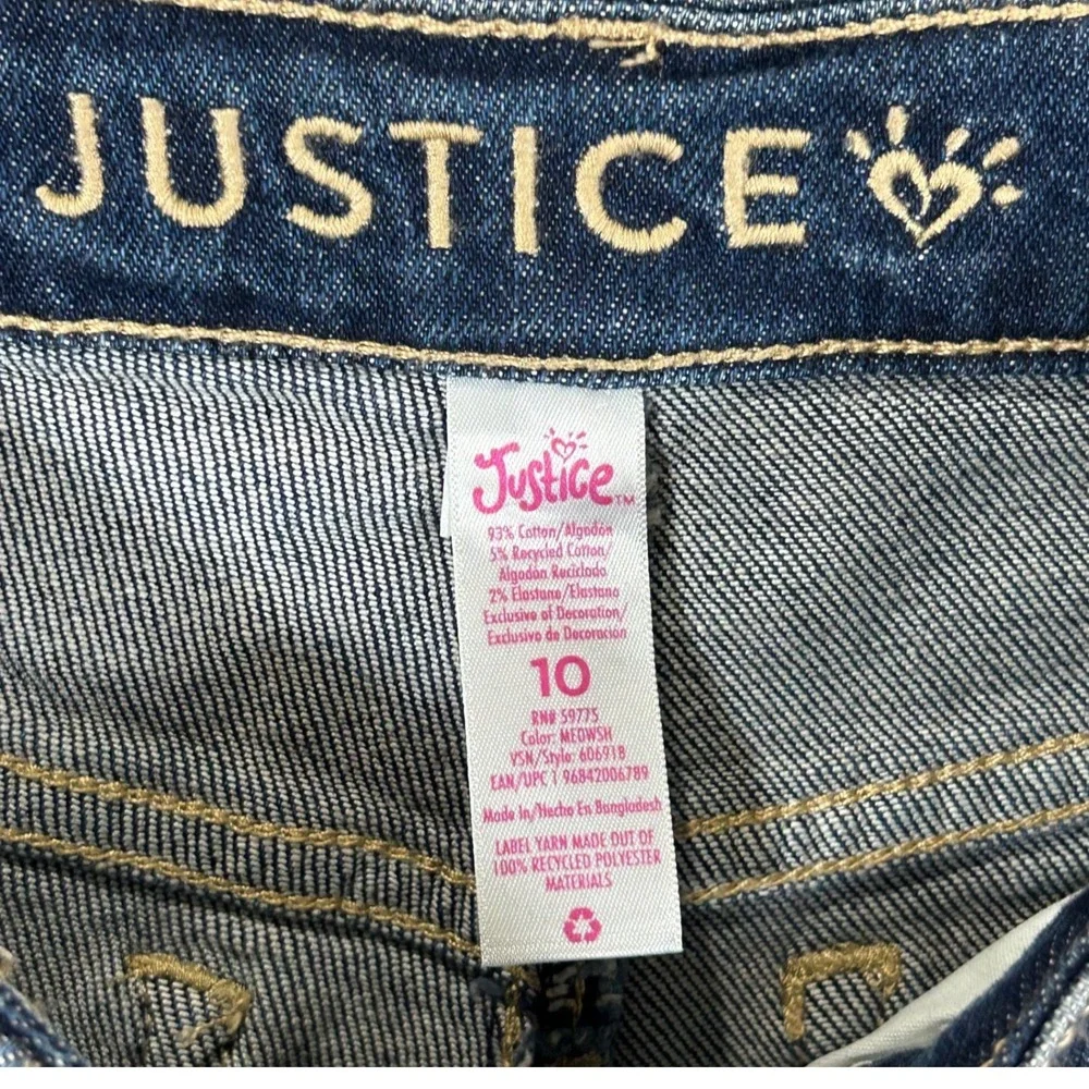 Justice Girls Mini Mom Shorts Medium Wash Distressed Rainbow Happy Size 10